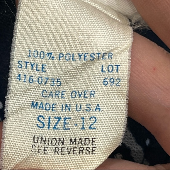 Vintage 70s Lynn Davis Sheer Blue White Polka Dot Dress With Tie Union Tag Sz 12 - Picture 14 of 16